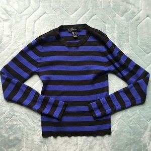 Blue and Black Fitted Long-Sleeve Top